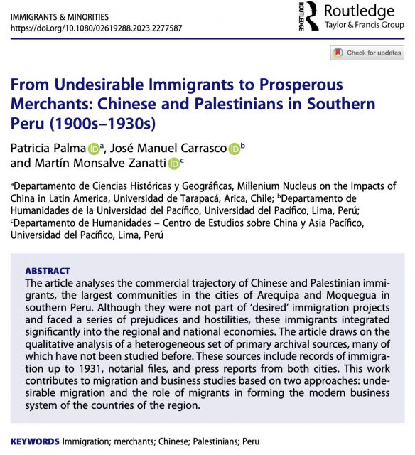 From Undesirable Immigrants to Prosperous Merchants: Chinese and Palestinians in Southern Peru (1900s–1930s)