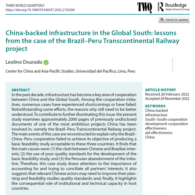 China-backed infrastructure in the Global South: lessons from the case of the Brazil–Peru Transcontinental Railway project