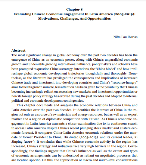 Evaluating Chinese Economic Engagement in Latin America (2003-2019): Motivations, Challenges, and Opportunities