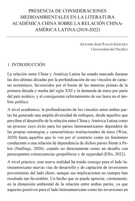 Presencia de consideraciones medioambientales en la literatura académica china sobre la relación China-América Latina (2018-2022)