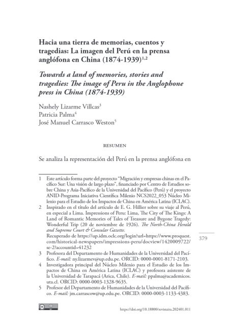 Hacia una tierra de memorias, cuentos y tragedias: La imagen del Perú en la prensa anglófona en China (1874-1939)