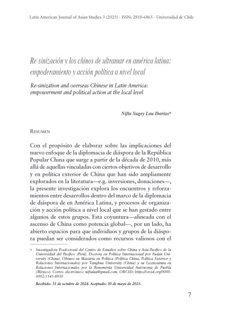 Re-sinización y los chinos de ultramar en américa latina: empoderamiento y acción política a nivel local