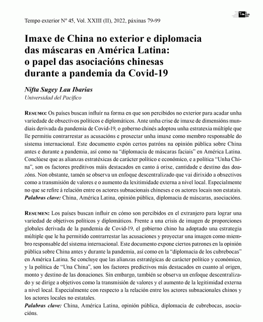 Imaxe de China no exterior e diplomacia das máscaras en América Latina: o papel das asociacións chinesas durante a pandemia da Covid-19